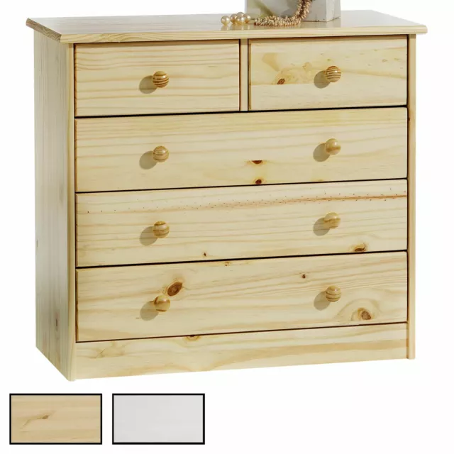 Commode de chambre rangement avec 5 tiroirs en pin massif