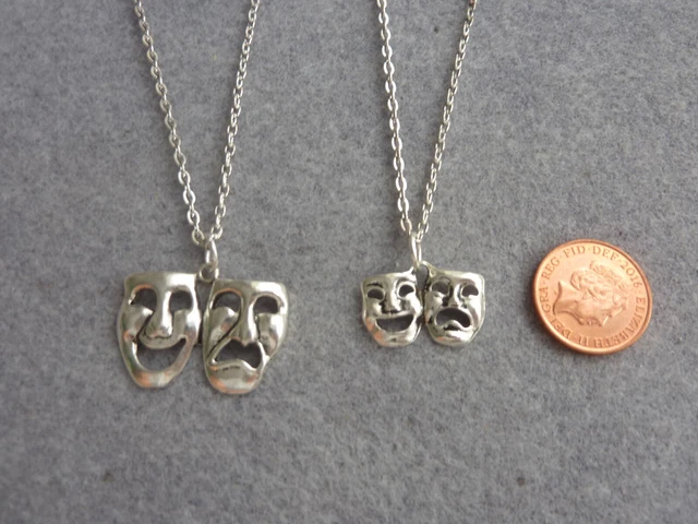 Theatre Drama Tragedy & Comedy Masks Charm Pendant Necklace 18", 20" Chain Gift Theatre Drama Tragedy & Comedy Masks Charm Pendant Necklace 18", 20" Chain Gift