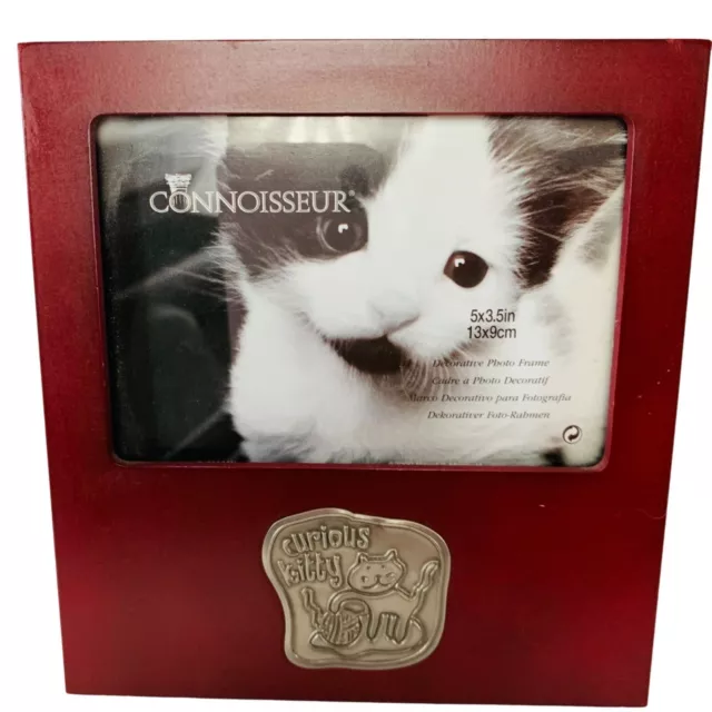 Connoisseur Accents Photo Frame Curious Kitty Cat 5"x3.5" Maroon Tabletop Desk