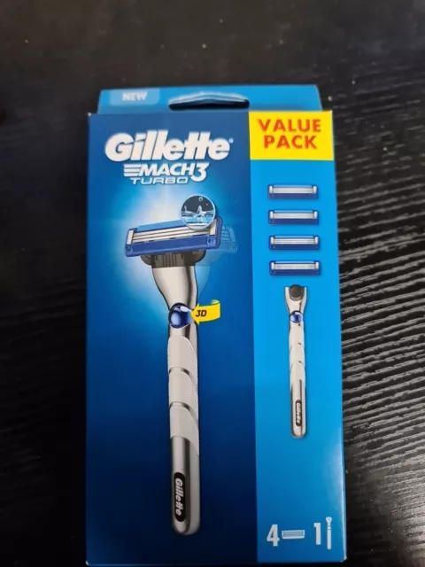 Gillette Mach 3 Turbo 3D Value Pack, 1 Handle And 4 Blade Cartridges