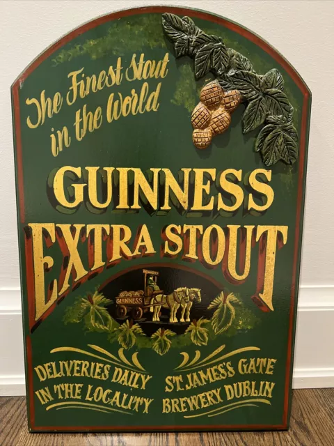 Vtg Guinness Extra Stout Beer Wood Advertising 3D Sign Hand Painted