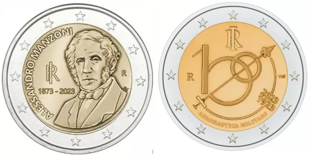 Due monete 2 Euro ITALIA 2023 AERONAUTICA + MANZONI - 2 € Commemorativi