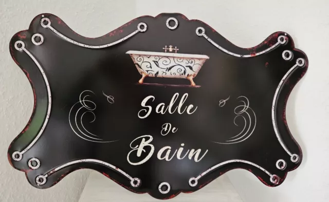 Metallschild Blechschild Wandbild Salle de Bain Badewanne 60cm Retro