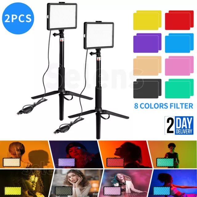 2PCS 8" LED Video Lighting Kit Photography Portable Light Studio Lamp Photo Live