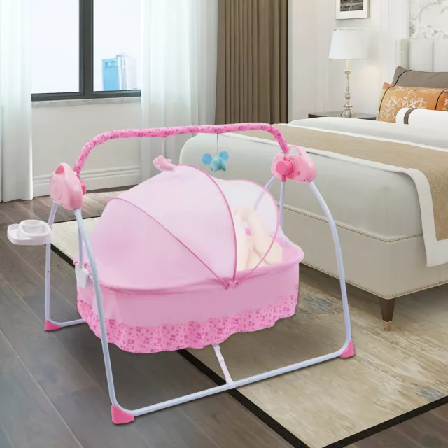 Electric Bluetooth Baby Cradle Swing Portable Crib Infant Bed Bassinet Rocking