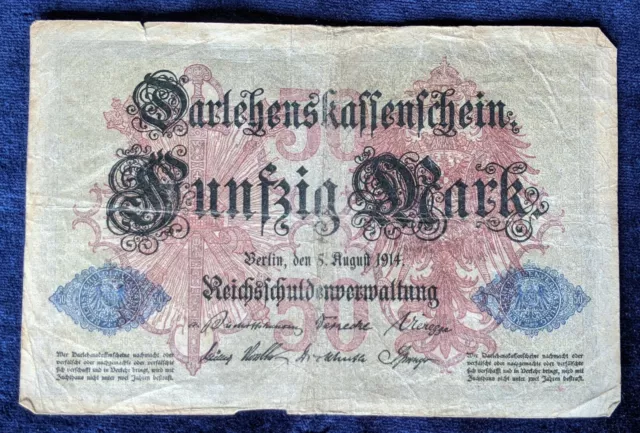 Darlehenskassenschein 50 Mark , 1914 Berlin