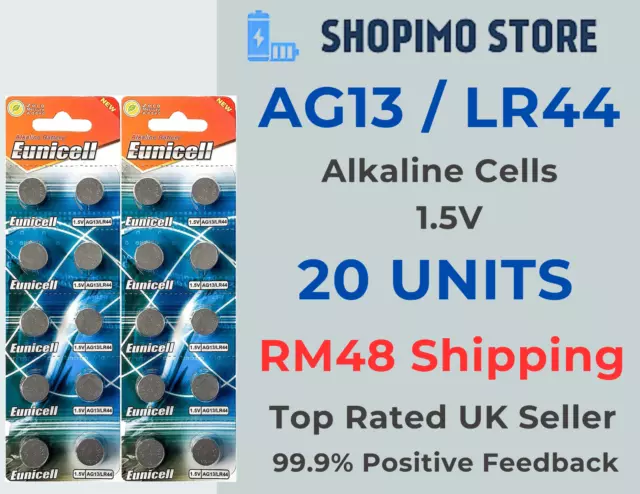 20 X Lr44 Ag13 Sr44 L1154 A76 1.5V Alkaline Button Coin Cell Batteries Rm48 Uk