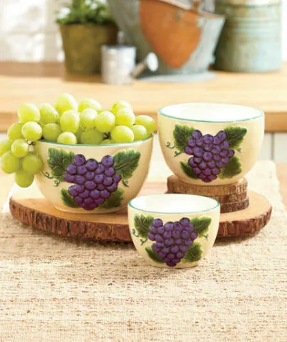 Set Of Three Grape Mixing Bowls Grape Serving Bowls Set Fruits Dinnerware