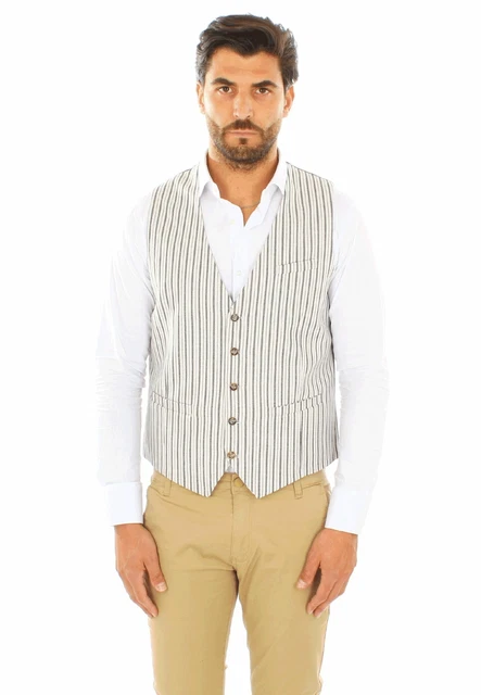 Panciotto Uomo Elegante Cerimonia Gilet Beige Classico Smanicato Per Abito