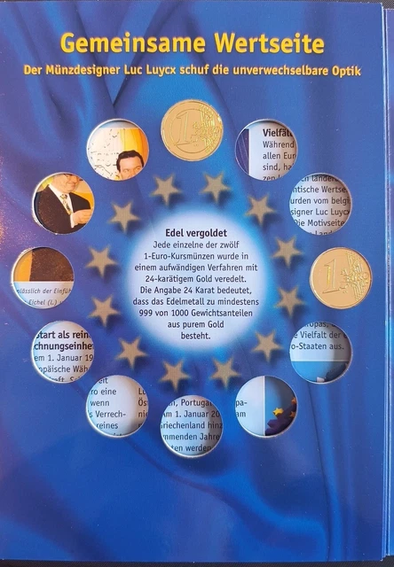 2 x 1 Euro Vergoldet Im Folder Die 1 Euro Münzen Der 12 Euro Staaten NUR 2... 3