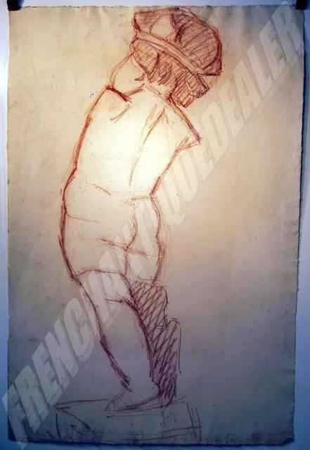 DESSIN d'ETUDE BEAUX-ARTS AMOUR PUTTI sanguine ORIGINAL débXXè 47x31cm