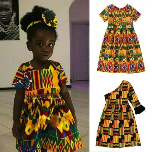 Toddler Baby Kids Girls African Print Off Shoulder Dashiki Princess Party Dress