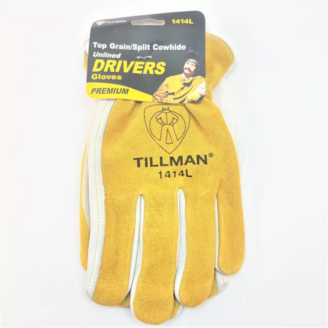 Tillman 1414 Top Grain Pearl Cowhide Split Leather Drivers Work Gloves Size L