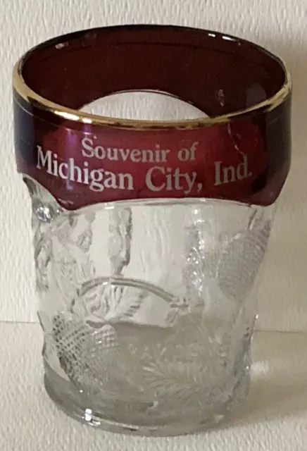 Antique EAPG Strawberry Ruby Red Flash Souvenir Glass Tumbler Cup Michigan City