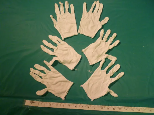 3 Pairs Of  Lightweight White Cotton Gloves, Mens Size, Free U.s. Shipping!