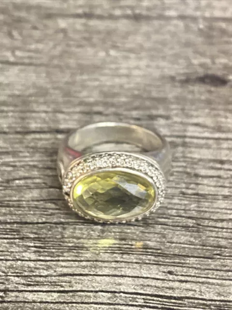 David Yurman Lemon Quartz  Diamond Halo Oval Ring Size 6.5