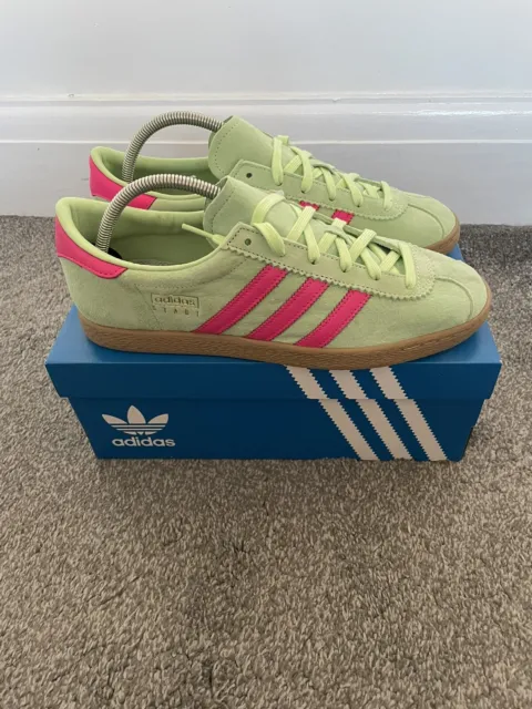BNWT Adidas Originals Stadt Tobacco glow green pink & Gold UK 9 OG Box Trainers