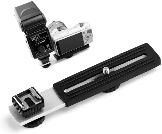 Camera Horizontal Sliding Arm Bracket | Hot Shoe & 1/4" Screw | Flash LED Mount