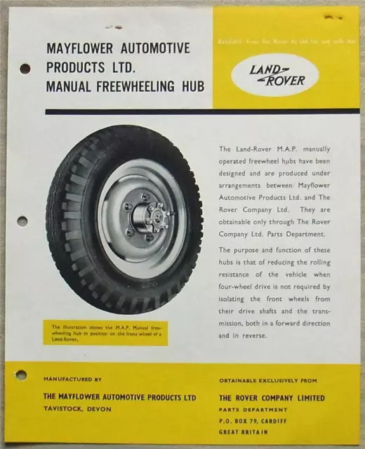 LAND ROVER MAP MANUAL FREEWHEELING HUB Car Sales Leaflet 1960s