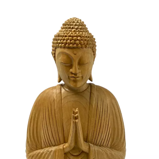 Namaste' Blessing Buddha Sculpture Handmade wood carving Statue Balinese Art 3