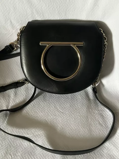 Salvatore Ferragamo Vela Shoulder Crossbody Bag Black Leather