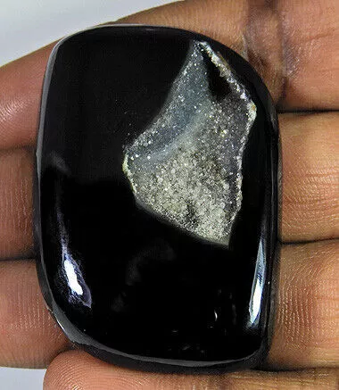 Natural Onyx Window Druzy Agate Geode Fancy Cabochon 128Cts.Gemstone 33X48MM B67