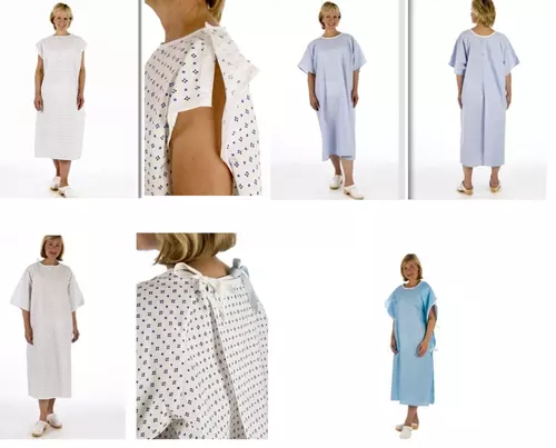 Unisex NHS Patient Hospital Gowns Multilisting White, Blue, Wrap, Ties Reusable