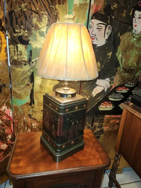 Vintage Frederick Cooper Asian Tea Tin Table Lamp