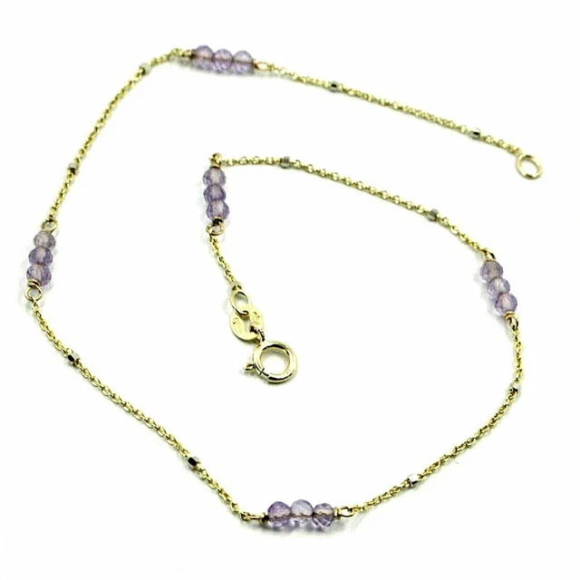Collier Pampille En Or 18k Avec Améthyste - 45 Cm - 3.30g - Occasion Rénové