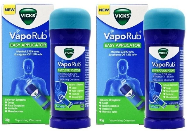 2 x Vicks VapoRub handsfree Easy Applicator Headache Coughs Congestion 35g