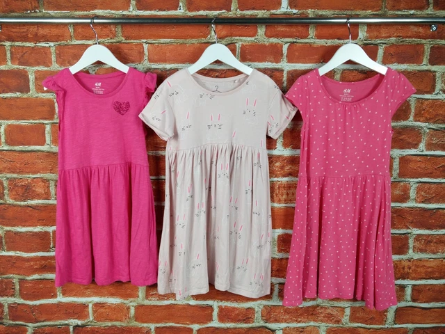 Girls Bundle Age 5-6 Years H&M Next Short Sleeve Dress Organic Cotton Pink 116Cm