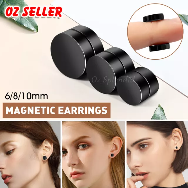 Magnetic Earring No Piercing Black Earrings Stud Mens Women Fake Round Jewellery