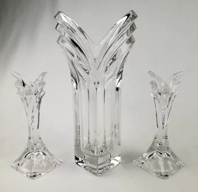 Vintage Mikasa Deco Glass Crystal Bud Vase Set
