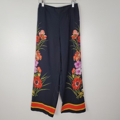 Mlle Gabrielle Pants Womens Small Navy Blue Floral Lightweight Wide Leg NEW