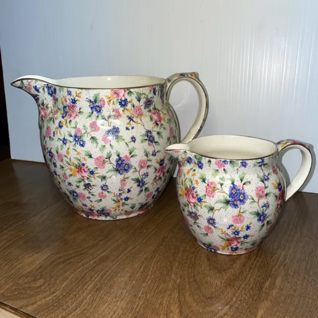 Royal Winton Grimwades Old Cottage Chintz (Pre 1960) Pitcher And Creamer No Chip