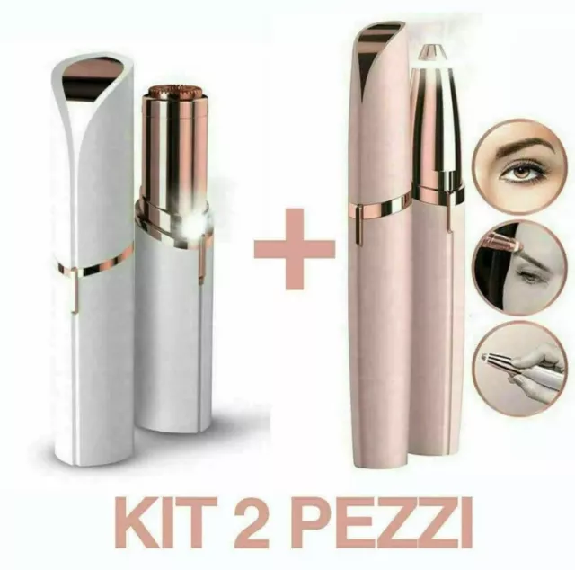 Set 2 Pezzi Mini Epilatore Donna Per Peli Viso Sopracciglia Ascelle Portatile