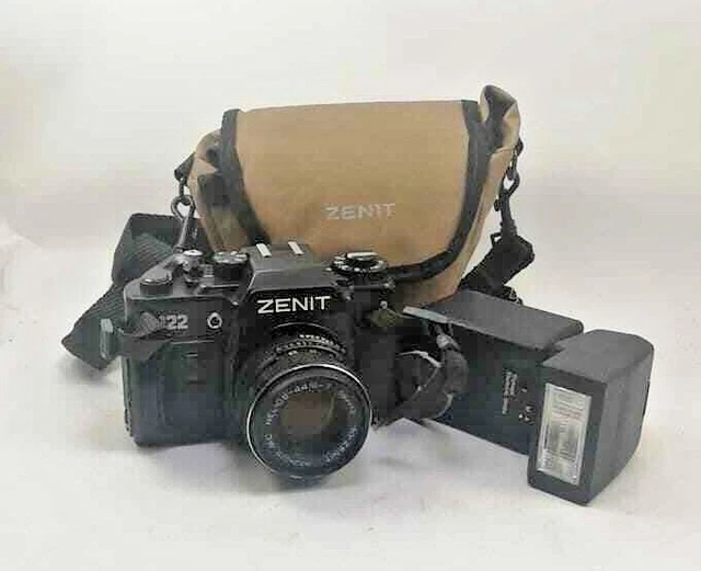 Macchina Fotografica Vintage Analogica Zenit 122 Helios 44M Flash Maxwell Case