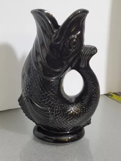 VINTAGE GLUGGLE JUG PITCHER BLACK FISH BY WADE  Made in Stoke on Trenton England