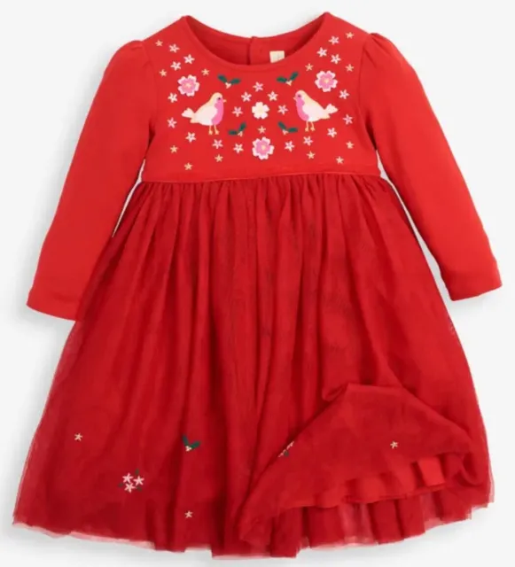 Jo Jo Maman Bebe CHRISTMAS Robin Embroidered Girls Dress Set 2-3 Years - RRP £29 2