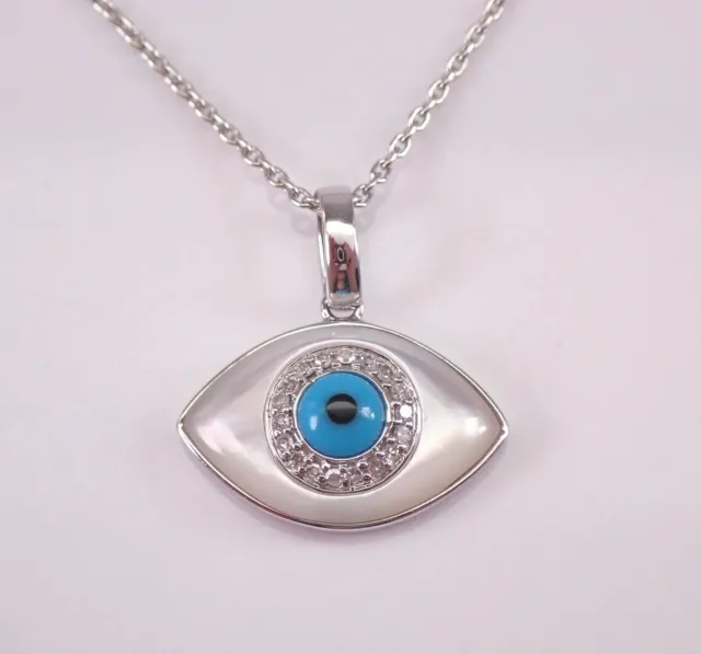0.50Ct Real Moissanite Round Cut Evil Eye Necklace Pendant 14K White Gold Plated