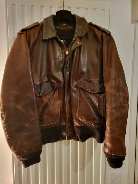 Veste Aviateur Vintage Schott USA Taille 46 - Cuir Marron - Blouson Homme Rétro & Chaud