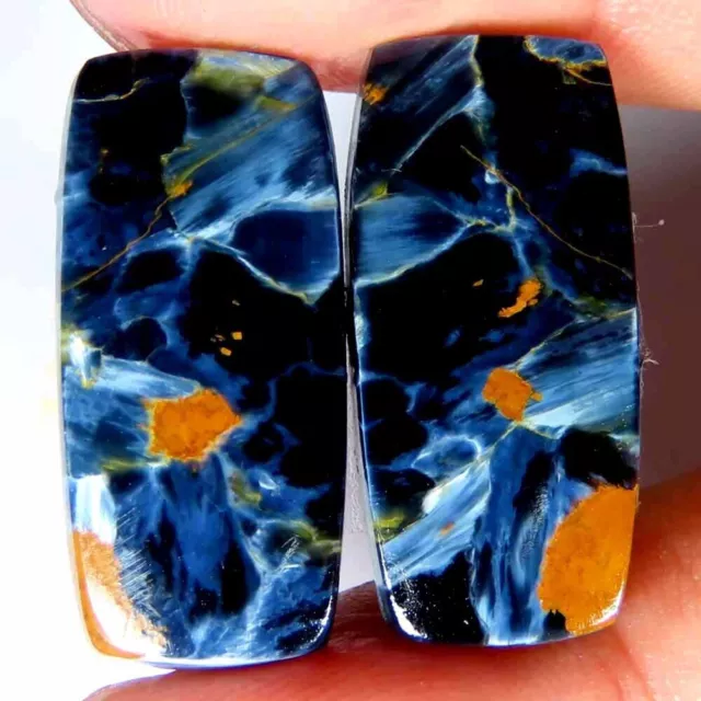 22.50Cts.100%Natural Blue Pietersite Matched Pair Cushion Cab 11x24x4mm Gems