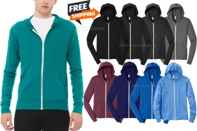 Men's Triblend Full Zip Lightweight Hoodie Soft Blended Hooded Jacket XS-2XL