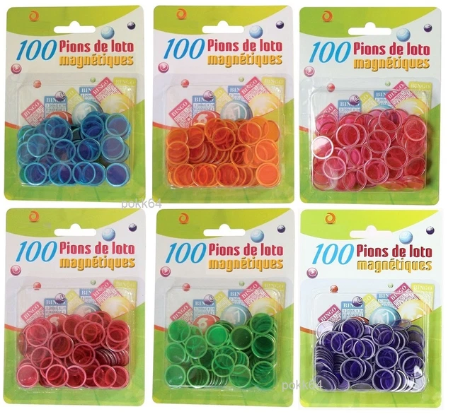 100 Pions Magnétiques Pour Loto - Transparents Fluo Multicolores - Jetons Aimantés Pour Cartons De Loto