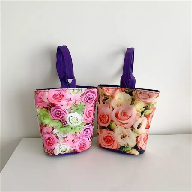 Flower Print Canvas Handbags Graffiti Lunch Bag Small Bucket Bag  Women Girls