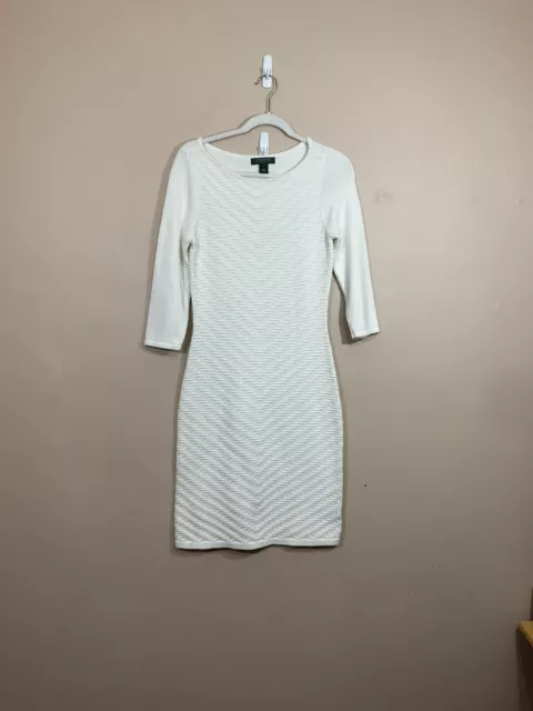 Lauren Ralph Lauren Womens Knit Midi Sweater Dress S White Preppy Minimalist