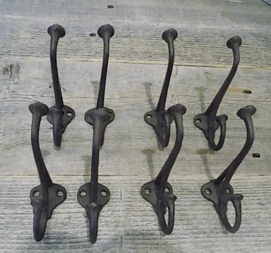 8 Rustic Cast Iron Coat Hat Wall Hooks Restore School Farm Towel Bath Kitchen 2