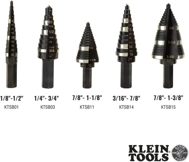 Klein Tools KTSB15 Step Drill Bit 15 Double Fluted 7/8 to 1-3/8-Inch with Easy-T 3