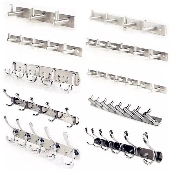 1 to 15 Hooks Coat Clothes Key Robe Holder Rack Hook Wall Hanger Stainless Steel