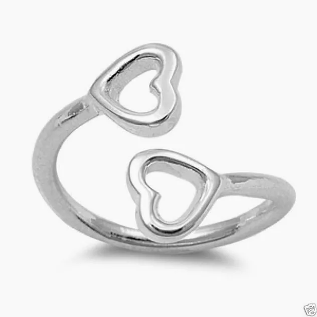 USA Seller Double Heart Toe Ring Sterling Silver 925 Best Price Plain Jewelry